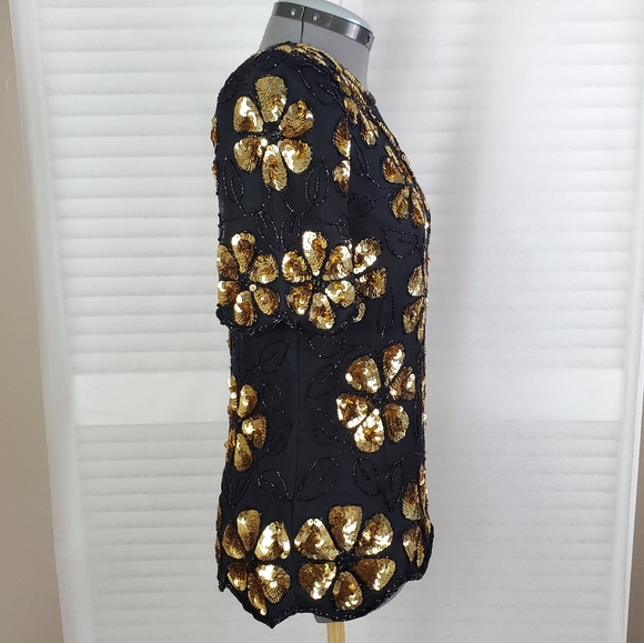 LAST CHANCE Vtg Laurence Kazar sequin beaded 100% silk top Small - Picture 4 of 13